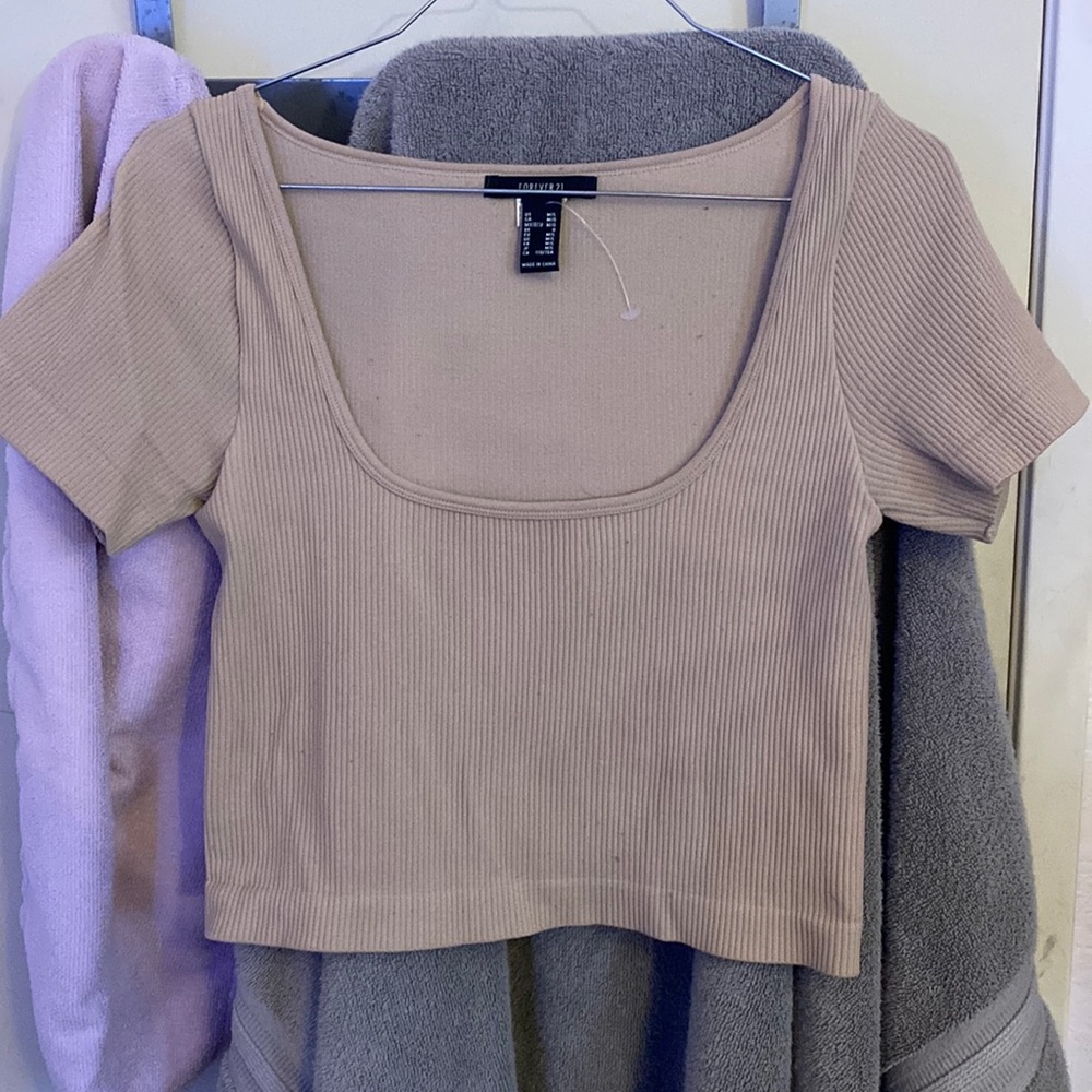 Tan crop top very stretchy material